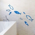 3D blue acrylic fish mirror wall stickers for bathroom home decor set of 8 pieces - Blue