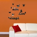 Adesivi murali specchio 3D con scritte Live Love Laugh e farfalle per decorazioni - Nero