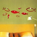 Red 3D acrylic mirror fish wall stickers for bedroom home decor with high reflective surface - Red