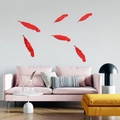 Détail de 6 autocollants muraux miroirs plumes rouges en acrylique pour décoration maison - Rouge