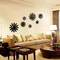 Detalle de 8 piezas de pegatinas de pared de espejo acrílico de girasol 3D para salón - Negro