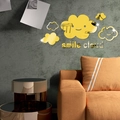 Autocollants muraux miroir en acrylique doré avec motif nuage sourire pour salon - Doré