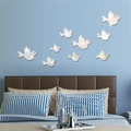 Pegatinas de pared 3D espejo acrílico pájaros volando para decorar salón y dormitorio - Plateado
