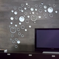 Pegatinas de pared de círculos espejo acrílico 3D plateados para decoración de salón - Plateado