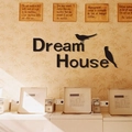 Pegatina de pared de espejo 3D de acrílico con texto Dream House y siluetas de aves - Negro