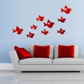 Set de 10 pegatinas de pared de espejo acrílico rojo con forma de pájaros para salón - Rojo