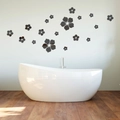 Pegatinas de pared de espejo floral 3D de acrílico con reflejo moderno para hogar - Negro
