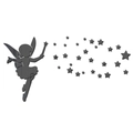 Detalle de pegatinas de pared de espejo 3D de acrílico con hadas y estrellas - Negro (xn028)