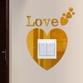 3D acrylic gold mirror heart wall sticker decor for double light switch protection - Gold