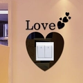 3D mirror acrylic heart wall sticker with Love text for light switch decoration in black - Black