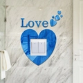 Blue heart 3D acrylic mirror wall sticker set for light switch decoration in living room - Blue