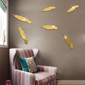 Lot de 6 miroirs muraux en forme de plumes dorées en acrylique pour décoration murale - Doré