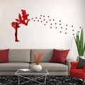 Sticker mural miroir 3D en acrylique fée rouge soufflant des étoiles pour décoration - Rouge