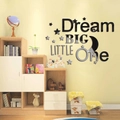 Pegatina de pared espejo 3D Dream Big Little One con estrellas y luna para cuarto infantil - Negro