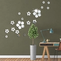 Adhesivos de pared de flores de espejo acrílico 3D en plata para decoración hogar - Plateado