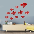 Modern 3D red acrylic bird mirror wall stickers for home living room decor 11 pieces set - Red
