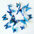 Set di 12 adesivi da parete a farfalla 3D blu con motivi realistici per decorare la parete - Blu