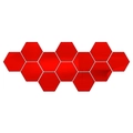 Set of 12 red hexagonal acrylic mirror wall stickers with reflective 3D honeycomb design - Large-10cm / Red