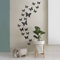 Stickers muraux papillon 3D en acrylique noir miroir lot de 19 pour salon chic - Noir
