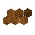 Set of 6 gold bronze hexagonal acrylic mirror wall stickers for home decoration - Brown
