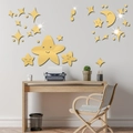 Pegatinas de espejo acrílico dorado con diseño de estrellas y luna para pared - Dorado