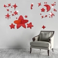 Pegatinas de espejo acrílico rojo con luna y estrellas para decoración de pared moderna - Rojo