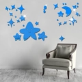 Pegatinas de pared de espejo de luna y estrellas en acrílico azul para salón - Azul