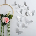 3D silver hollow butterfly wall stickers with metallic texture for creative home decor - Silver (Style C)