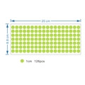 Detailed size chart for 126pcs green glow stickers with 1cm dot diameter dimensions - Glow Dots Style (3648)