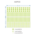 Detailed view of 420 fluorescent star wall stickers on sheets measuring 20cm x 8.8cm - Glow Stars Style (3656)