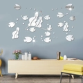 Gedetailleerd beeld van 3D zilveren acryl vissen en zeewier spiegelmuurstickers op muur - Zilver