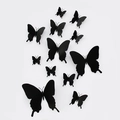 Pegatinas de pared de mariposas 3D negras en varios tamaños para decoración de interiores - Juego de Capa Única Magnético Adhesivo / Negro