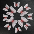 Set of 12 3D double-layer butterfly wall decals in vibrant red and white finishes - Colorful Double Layer-Red / Magnet and Adhesive