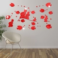 Moderne 3D rode acryl spiegel muurstickers met tropische vissen en zeewier decor - Rood