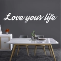 3D silver acrylic mirror wall sticker featuring Love Your Life script for home decor - Silver