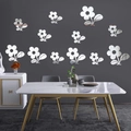 Set of 12 silver acrylic sun flower mirror wall stickers for modern home living room decor - Silver