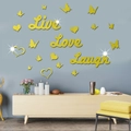 Adesivi murali specchio 3D acrilico con farfalle e cuori scritte Live Love Laugh - Oro (XN122 Oro)