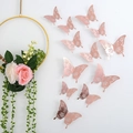 Set of 12 rose gold 3D hollow butterfly wall stickers with metallic texture and floral patterns - Rose Gold (Style E)