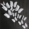 Set of 12 white 3D double-layer butterfly wall stickers with black textured wing details - Colorful Double Layer-Black / Magnet and Adhesive