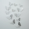 Papillons muraux 3D argentés évidés avec motifs ciselés pour décoration créative DIY - Lot de 12 / Argenté