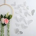 3D silver hollow butterfly wall stickers with intricate floral pattern in flight - Silver (Style A)