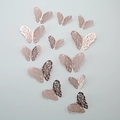 Lot de 12 stickers muraux papillons 3D ajourés or rose avec motifs floraux filigranes - Lot de 12 / Or rose