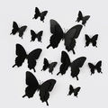 12er Set mattschwarze 3D Doppeldeck-Schmetterlinge Wandsticker in verschiedenen Größen - Doppelschicht-Stil (Ganz Schwarzes Doppelschicht-Set Magnetisch Klebend) / Schwarz