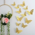 12-piece set of gold 3D hollow butterfly wall stickers with metallic texture for decor - Gold (Style B)