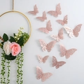 3D hollow butterfly wall stickers in rose gold finish with intricate metallic patterns - Rose Gold (Style B)