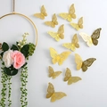 Set of 12 golden hollow 3D butterfly wall stickers with metallic texture for decor - Gold (Style C)