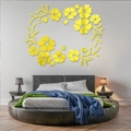 Yellow hibiscus acrylic mirror wall stickers set with floral vine home decor - Gold