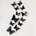 Lot de 12 autocollants muraux papillons 3D noirs avec effet miroir sur mur blanc - Noir
