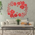 Hibiscus red acrylic mirror wall stickers flower decals for modern living room decor - Red
