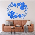 Detailed view of blue hibiscus acrylic mirror wall stickers with floral vine patterns - Blue